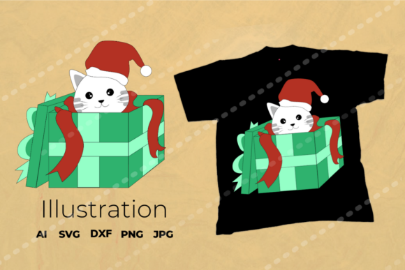 Christmas Cat Illustration Vector Graphics and Illustrations
