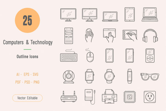 Computers Technology Outline Icons Graphics Review
