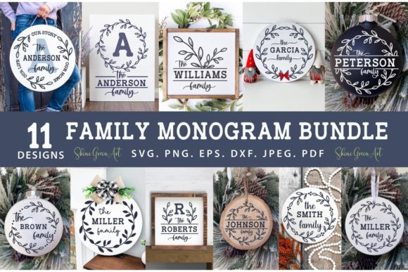 Family Monogram Bundle with 11 Wreath Graphics and Crafts