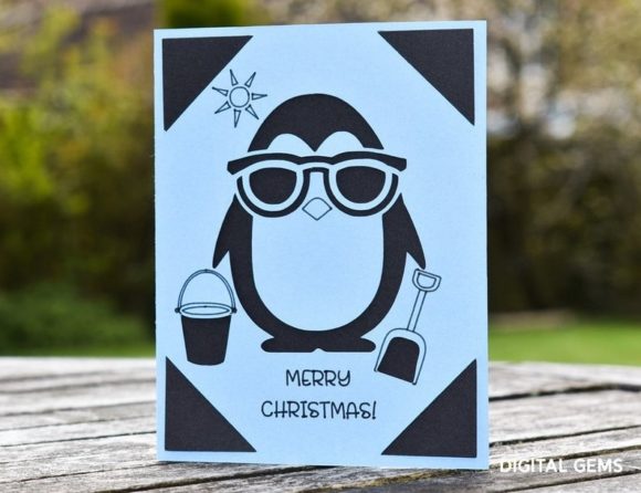 Penguin Christmas Card Graphics for Crafts and Digital Sellers