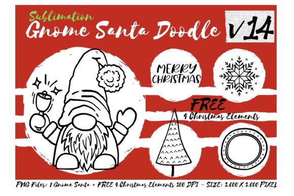 Sublimation Gnome Santa Doodle V14 Graphics for Illustrations