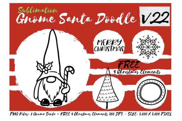 Sublimation Gnome Santa Doodle V22: Festive Graphics & Illustrations