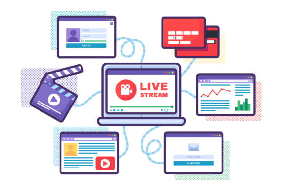 Web Live Stream Support Concept Image Graphics and Illustrations